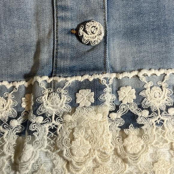 Indigo Rein Light Blue Denim Skirt with Lace Hem & Lace Covered Buttons Size 20 - Picture 7 of 13